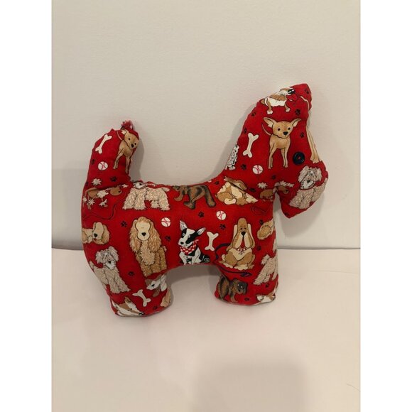 Dog-Themed Handmade Red Plush Stuffed Animal Toy With Cute Cartoon Dog Print - Picture 7 of 10